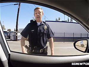 CAUGHT! black nymph gets splooged throating off a cop